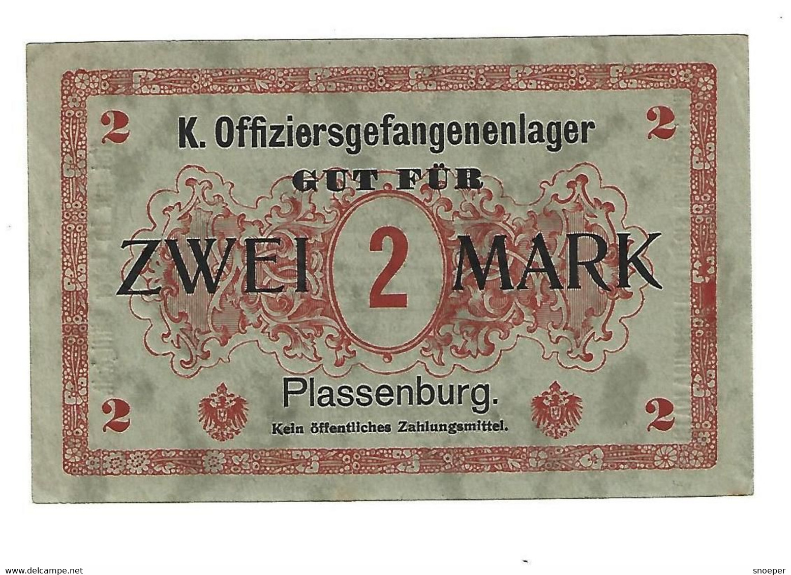 *germany Offizier  Gefangenenlager  Plassenburg 2 Mark  05.21a - Andere & Zonder Classificatie