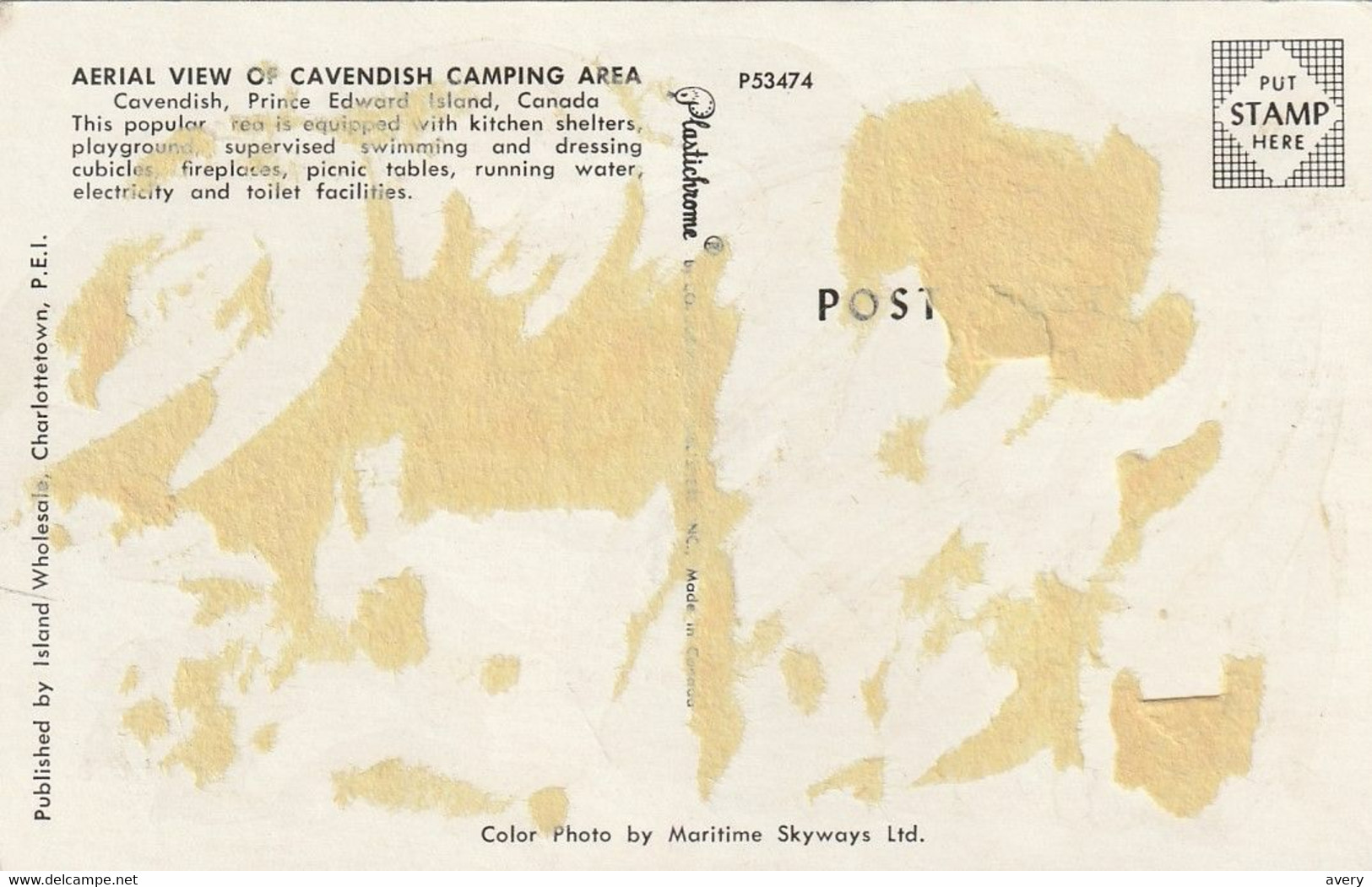 Aerial View Of Cavendish Camping Area, Prince Edward Island  Glue On Back Colle En Dos - Other & Unclassified