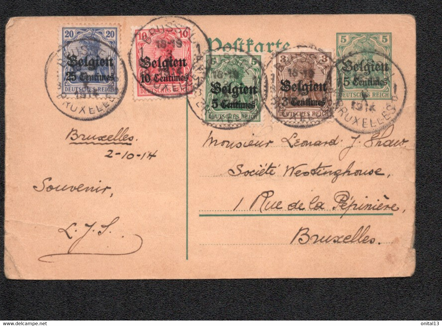 1914 ENTIER POSTAL AVEC COMPLEMENT EN TIMBRE / SURCHARGE BELGIEN    D1640 - Occupation Allemande