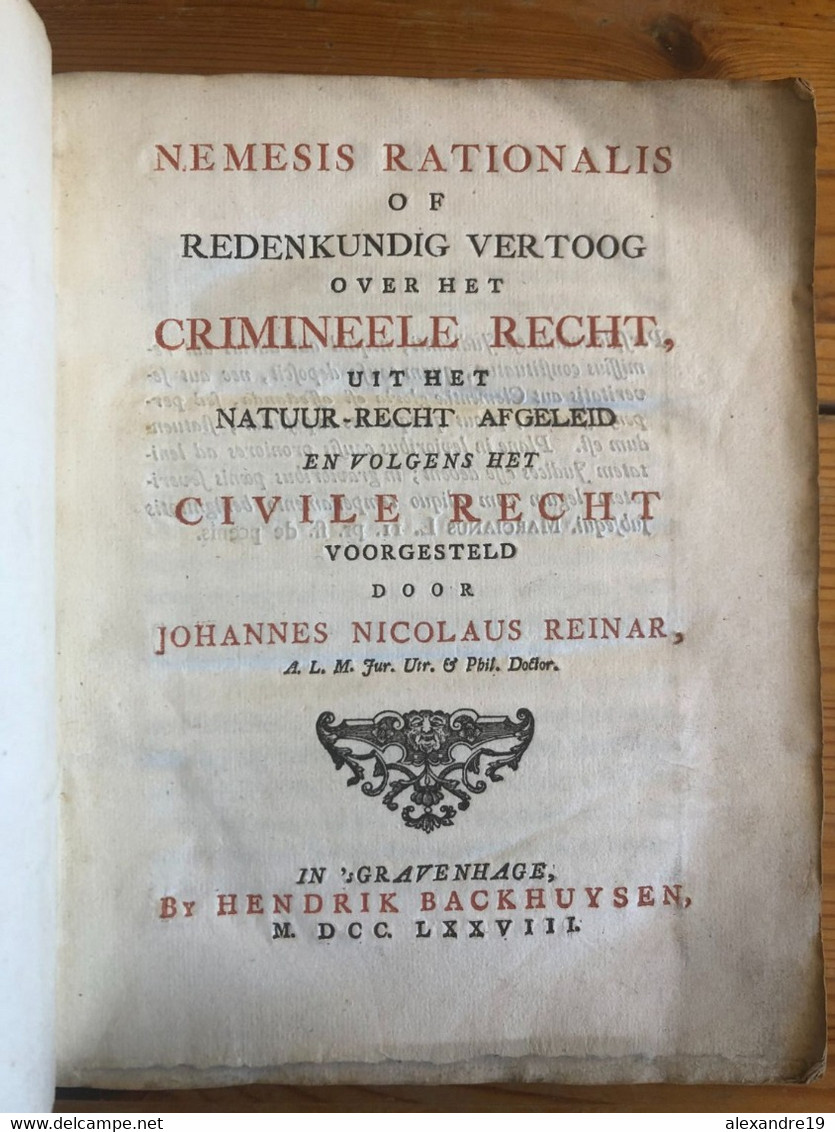Reinar, Nemesis Rationalis, Civile Crimineele Recht, 1778 Droit Civil Criminel - Antiquariat