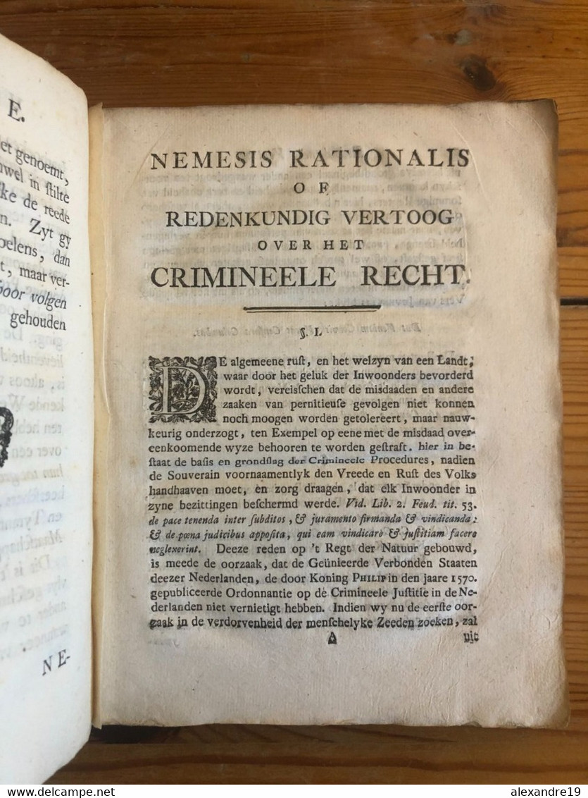 Reinar, Nemesis rationalis, civile crimineele recht, 1778 droit civil criminel
