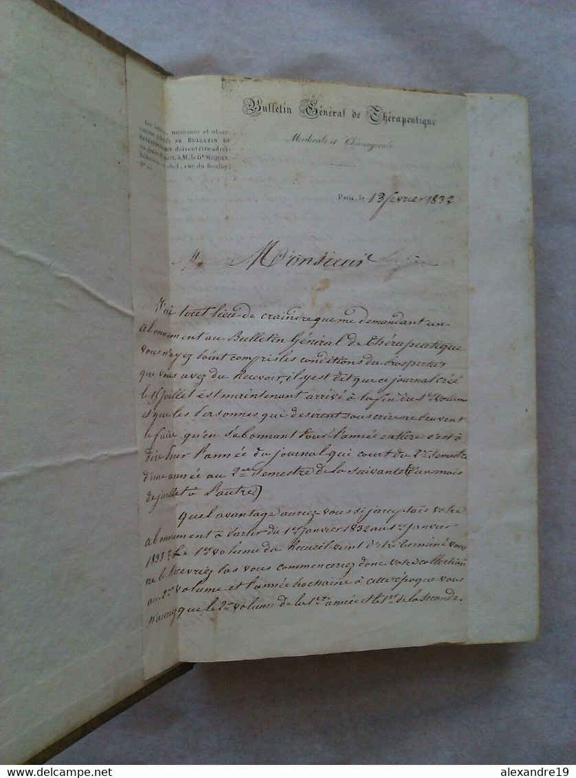 Miquel, Bulletin Général De Thérapeutique, Tome 1, 1831 Lettre Dédicacée Choléra Médecine Revue - 1801-1900