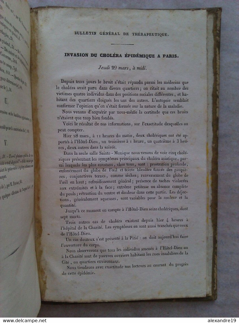 Miquel, Bulletin général de thérapeutique, tome 1, 1831 Lettre dédicacée Choléra Médecine revue