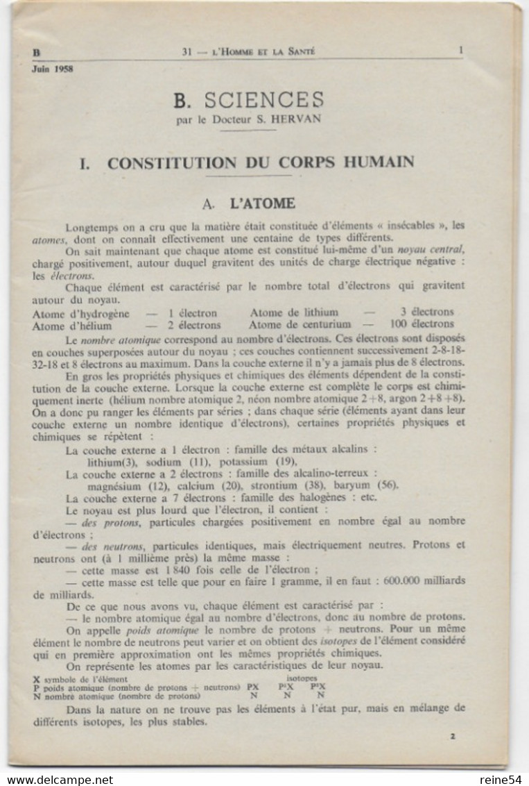 EDSCO DOCUMENTS- L'HOMME Et LA SANTE-.3e Année - Juin1958 -Pochette N°31 Support Enseignants-Les Editions Scolaires - Lesekarten