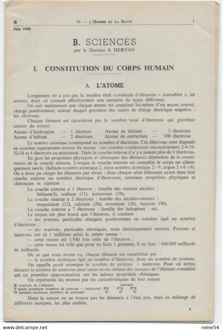 EDSCO DOCUMENTS- L'HOMME Et LA SANTE-.3e Année - Juin1958 -Pochette N°31 Support Enseignants-Les Editions Scolaires - Fiches Didactiques