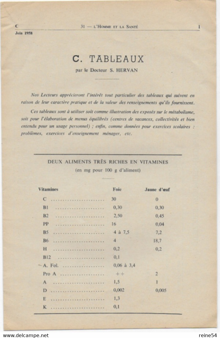 EDSCO DOCUMENTS- L'HOMME Et LA SANTE-.3e Année - Juin1958 -Pochette N°31 Support Enseignants-Les Editions Scolaires - Fiches Didactiques
