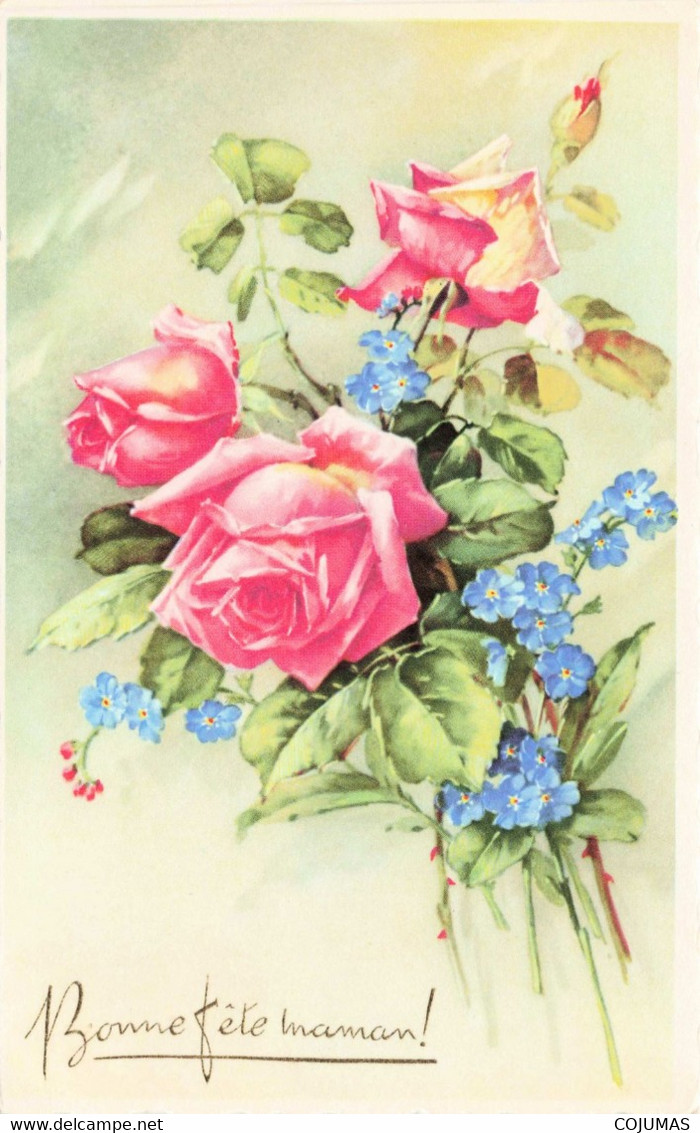 BONNE FETE MAMAN - S04642 - Bouquet De Fleurs - Roses - Myosotis - L1 - Día De La Madre