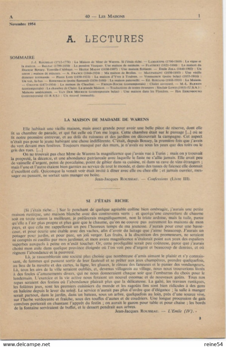 EDSCO DOCUMENTS- LES MAISONS-. N°3 Novembre 1954-Pochette N°40 Support Enseignants-Les Editions Scolaires - Fiches Didactiques