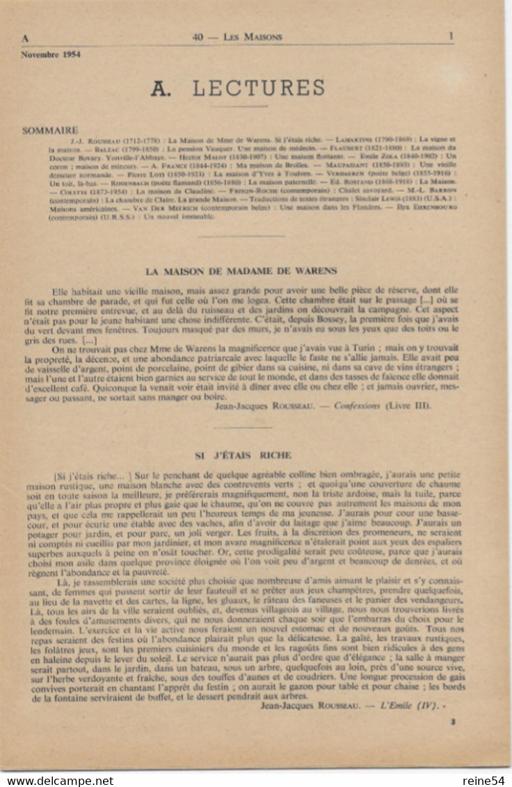 EDSCO DOCUMENTS- LES MAISONS-. N°3 Novembre 1954-Pochette N°40 Support Enseignants-Les Editions Scolaires - Didactische Kaarten