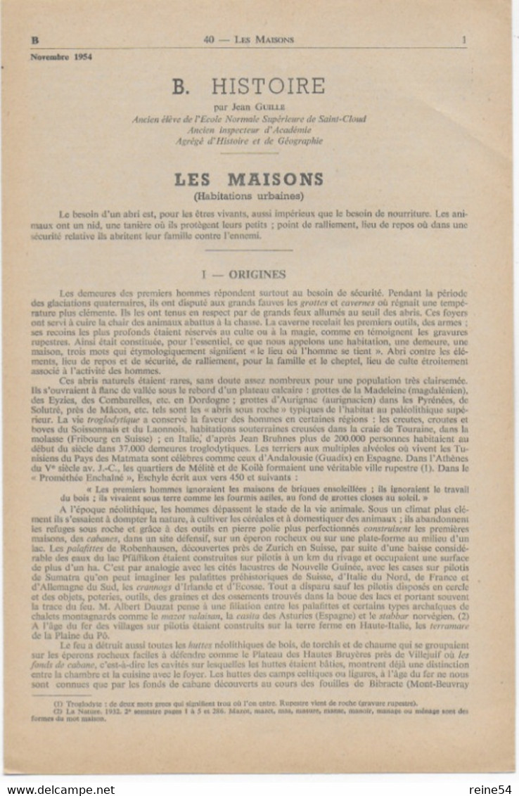 EDSCO DOCUMENTS- LES MAISONS-. N°3 Novembre 1954-Pochette N°40 Support Enseignants-Les Editions Scolaires - Learning Cards