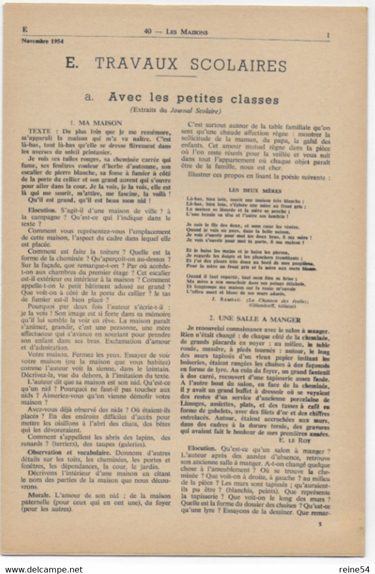 EDSCO DOCUMENTS- LES MAISONS-. N°3 Novembre 1954-Pochette N°40 Support Enseignants-Les Editions Scolaires - Fiches Didactiques