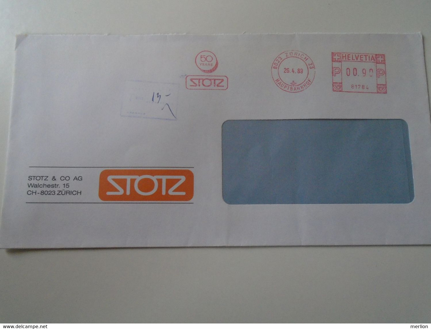 ZA401.4  Switzerland Suisse -cancel 1989  ZÜRICH  -STOTZ & Co AG  - Ema -red Meter -Postage Due  Hungary - Frankiermaschinen (FraMA)