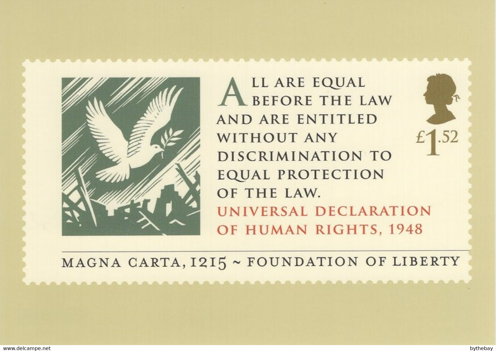 Great Britain 2015 PHQ Card Sc 3407 1.52pd Dove, UN Declaration Of Human Rights Quote - Cartes PHQ