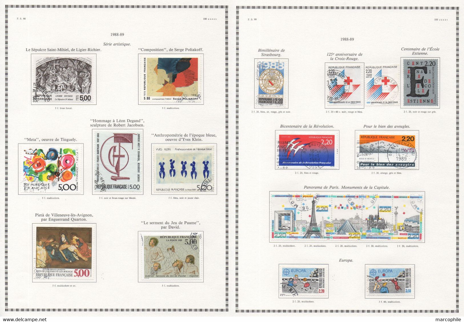 FRANCE / 1985  A 1989 - 5  ANNEES  COMPLETES OBLITEREES DU # 2347  AU 2614 / COTE 195.50 € / 16 IMAGES (ref  7320)