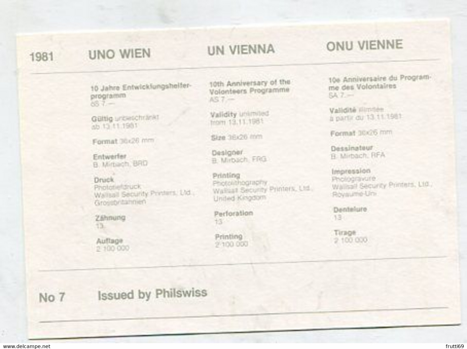 MC 099094 UNO VIENNA - Wien - 10 Jahre Entwickelungshelferprogramm  - 1981 - Cartoline Maximum