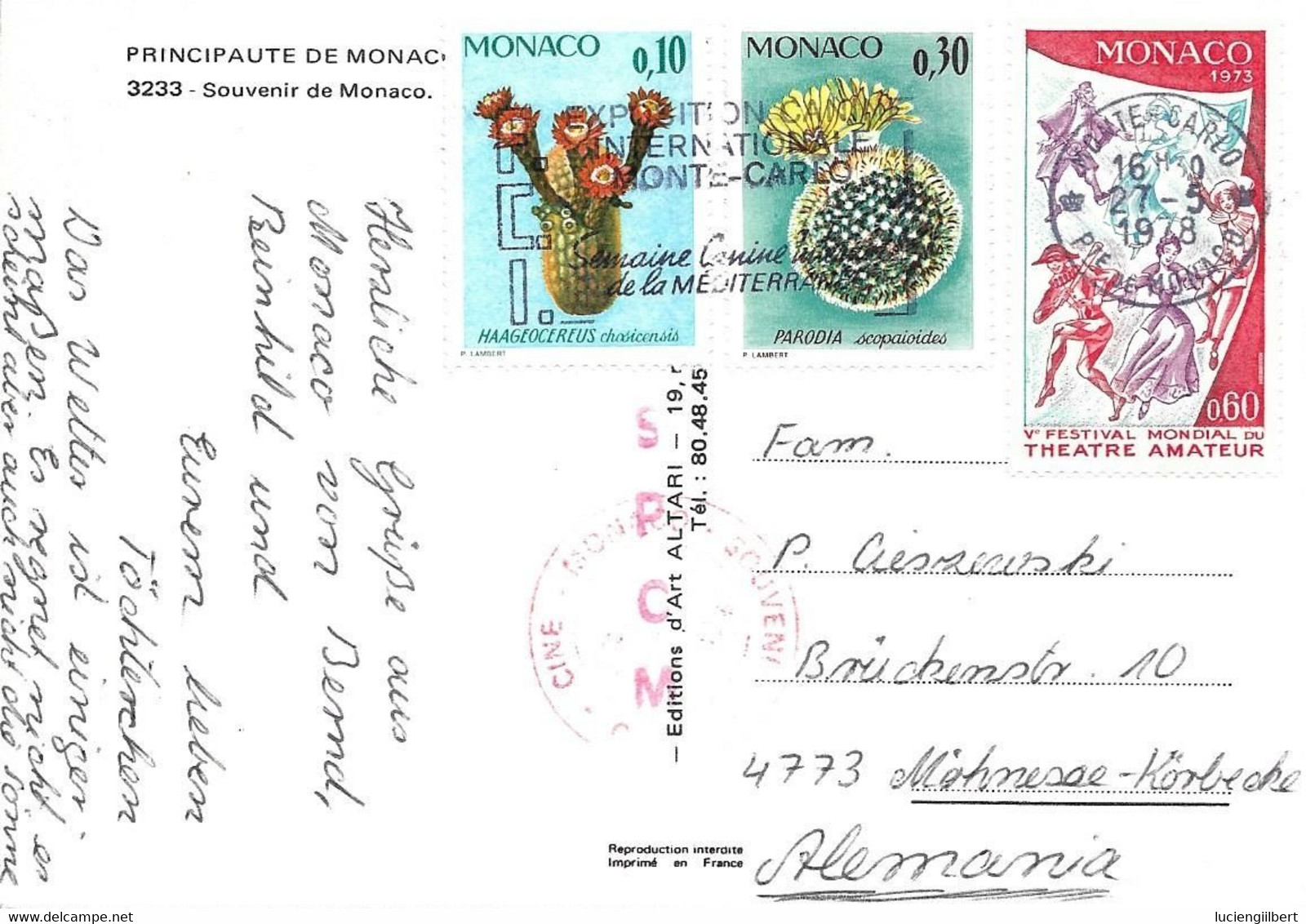 MONACO  - TIMBRES N°S 963 / 1031 / 1033- FLAMME EXPO INTERNle MONTE CARLO SEMAINE SUISINE DE LA MEDITRRANEE - 1978 - Briefe U. Dokumente