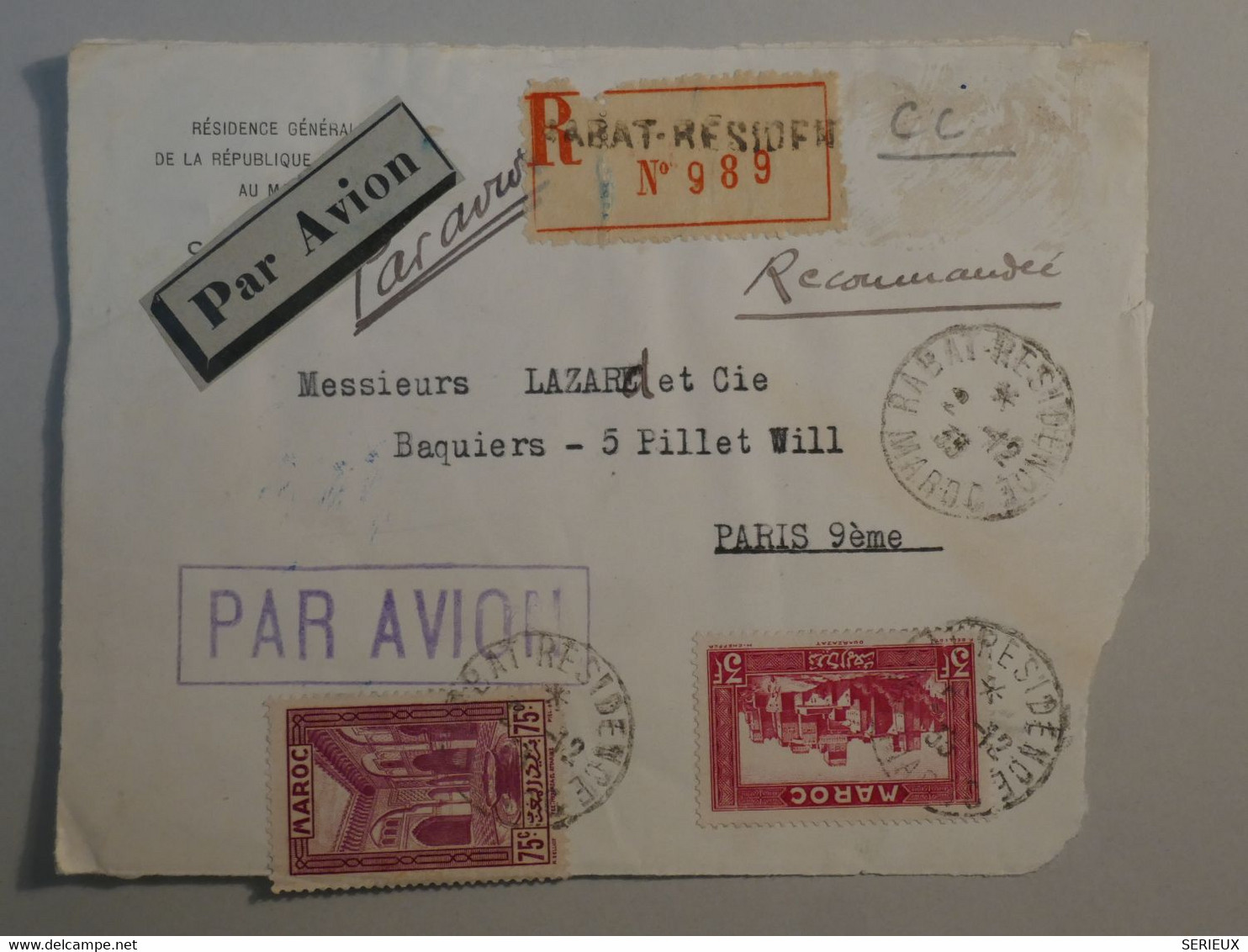 BJ14 MAROC   LETTRE DEVANT 1935 PAR AVION RABAT A PARIS FRANCE ++ AFFRANCH. INTERESSANT - Covers & Documents