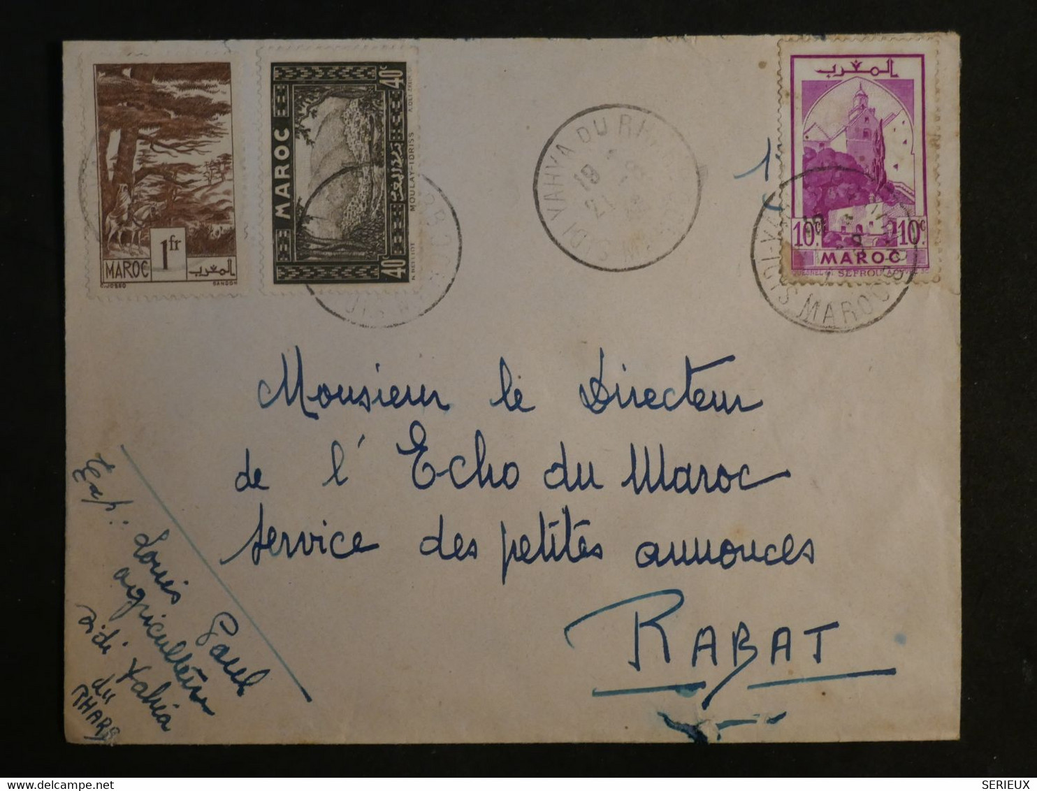 BJ14 MAROC BELLE LETTRE 1941 PETIT BUREAU SIDI A RABAT  + + AFFRANCH. INTERESSANT - Storia Postale