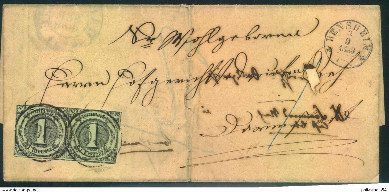 1859, Doppelt Verwendeter Faltbriefhölle Mit Paar 1  "79" BENSBERG - Cartas & Documentos