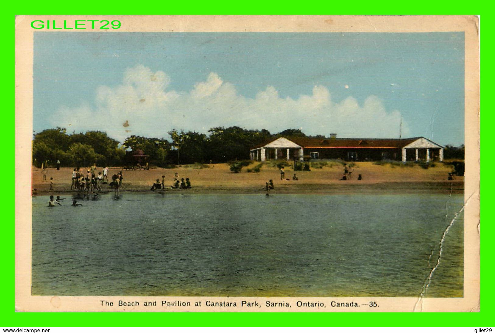 SARNIA, ONTARIO - THE BEACH AND PAVILION AT CANATARA PARK - PECO - WRITTEN IN 1942 - - Sarnia