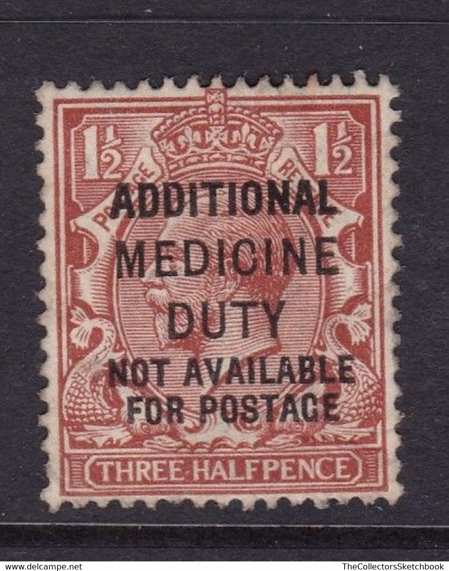 GB Fiscal/ Revenue Stamp.  Additional Medicine Duty 1 1/2d Chestnut  Good Used - Fiscaux