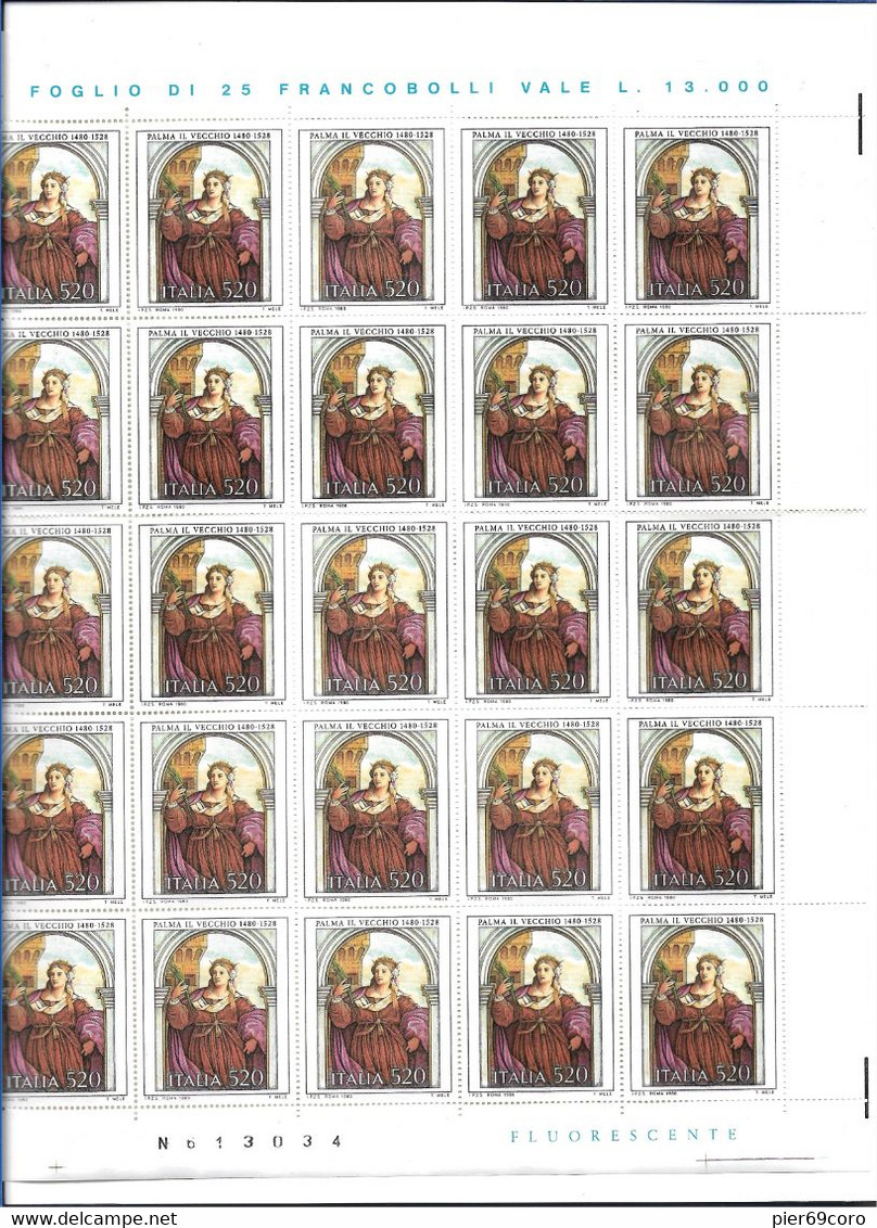 1980 Italia Repubblica Palma Il Vecchio E Bernini Lire 520 2 Fogli MNH** - Hojas Completas