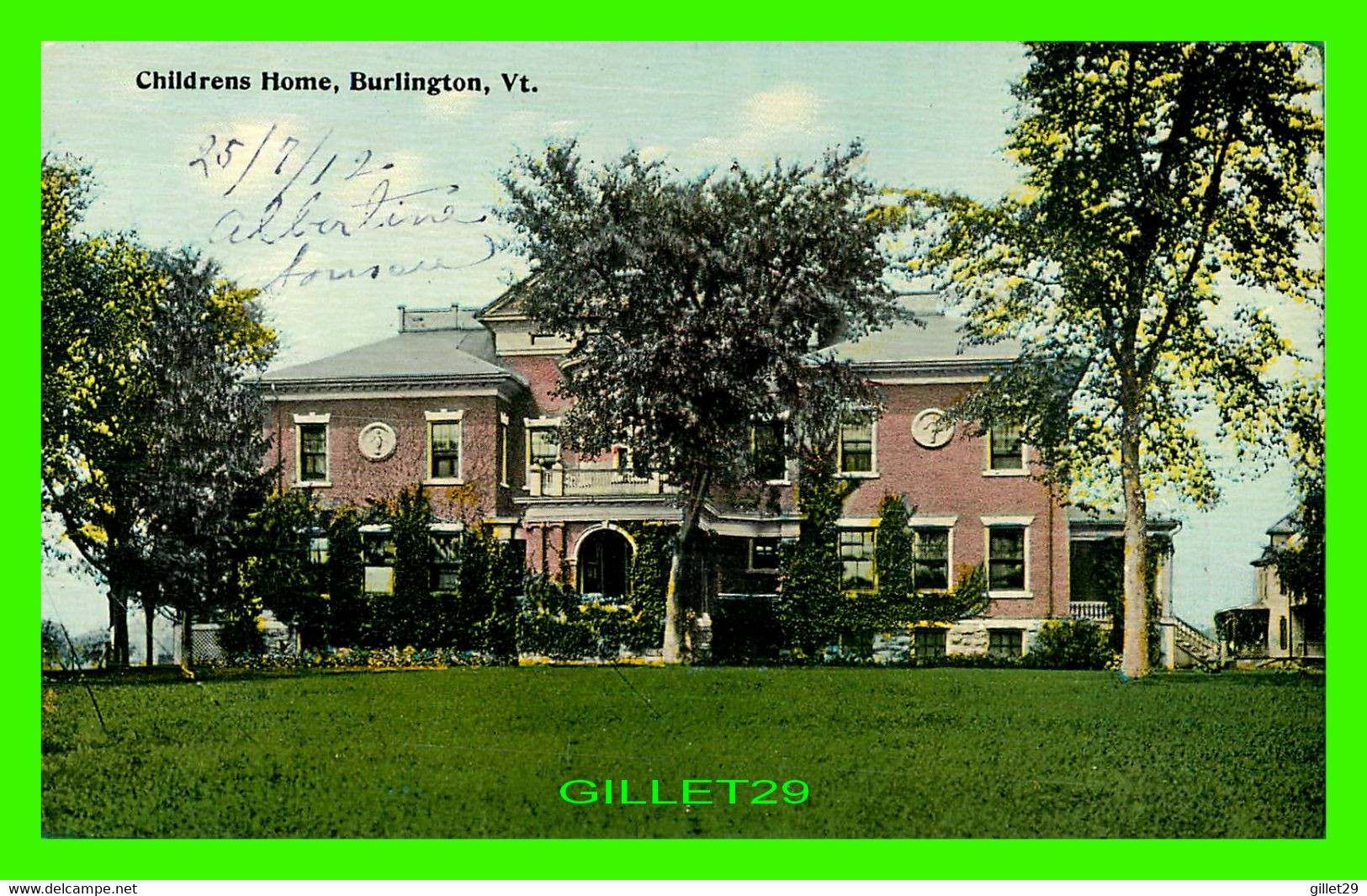 BURLINGTON, VT - CHILDRENS HOME - WRITTEN IN 1912 - 3/4 BACK - - Burlington