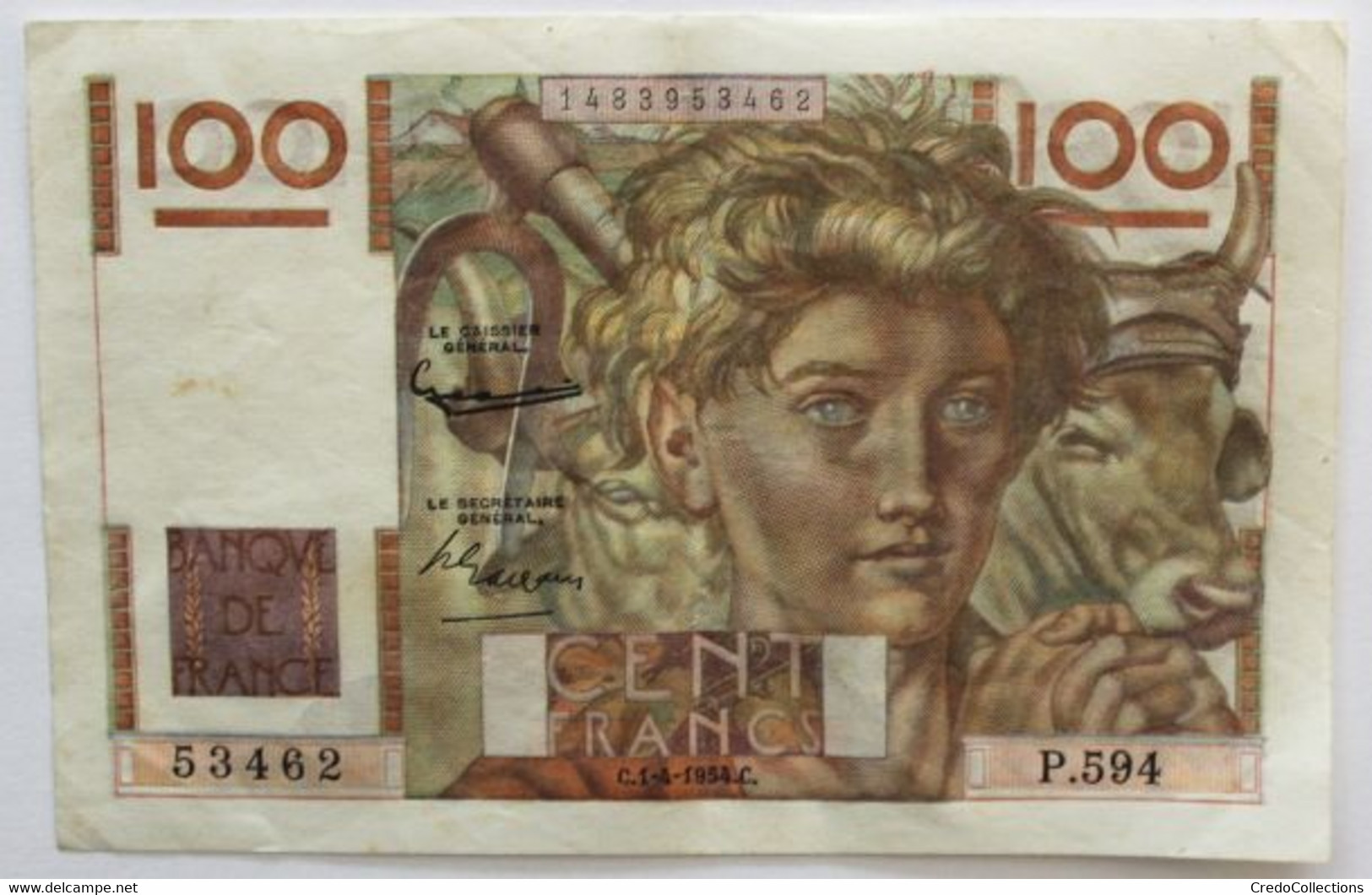 France - 100 Francs - 1-4-1954 - PICK 128e.7 / F28bis.06 - TTB+ (filigrane Inversé) - 100 F 1945-1954 ''Jeune Paysan''