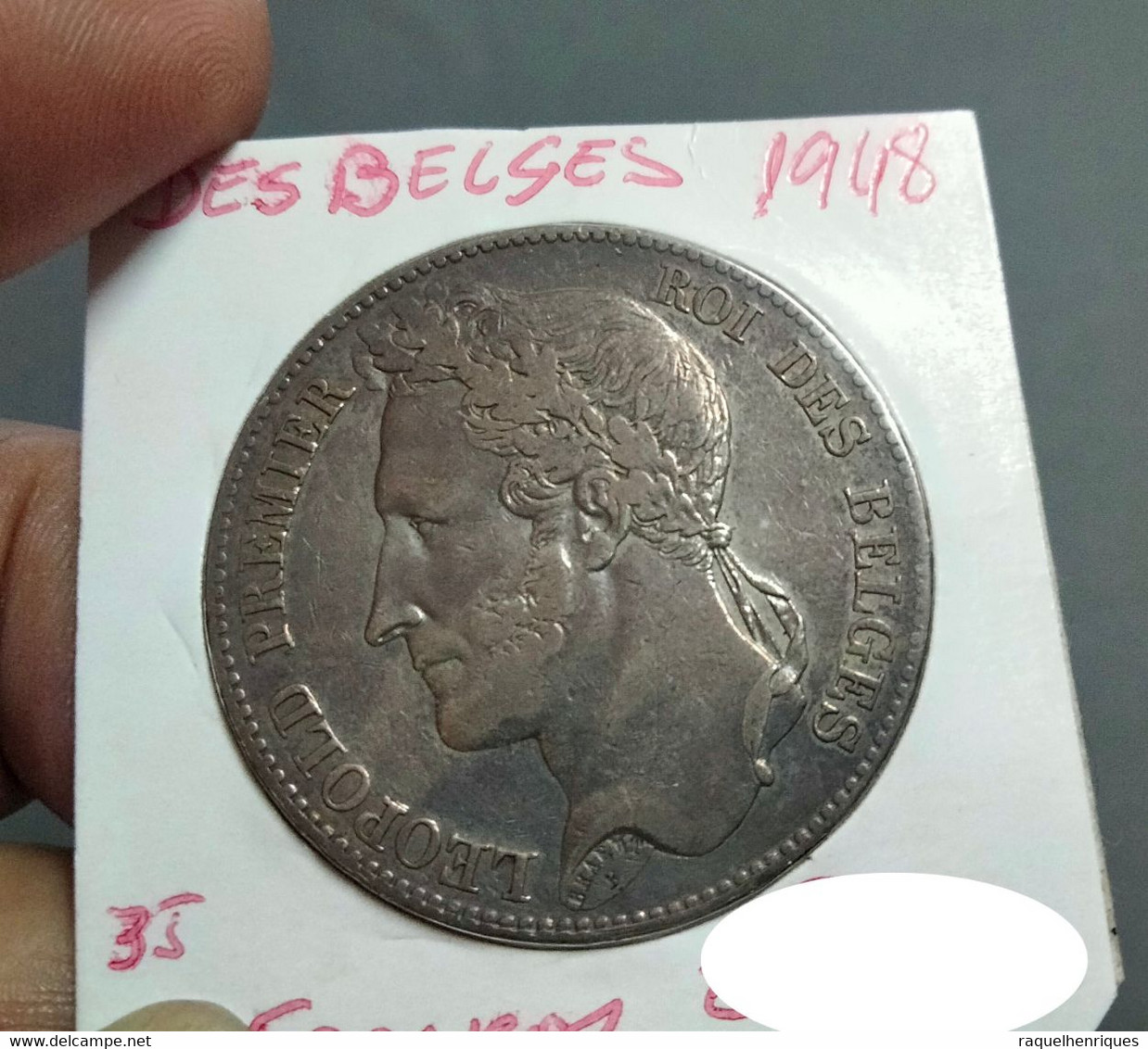 BELGIUM 5 FRANCS 1848 KM# 3.2 LEOPOLD PREMIER ROI DES BELGES (LR-26) - 5 Francs