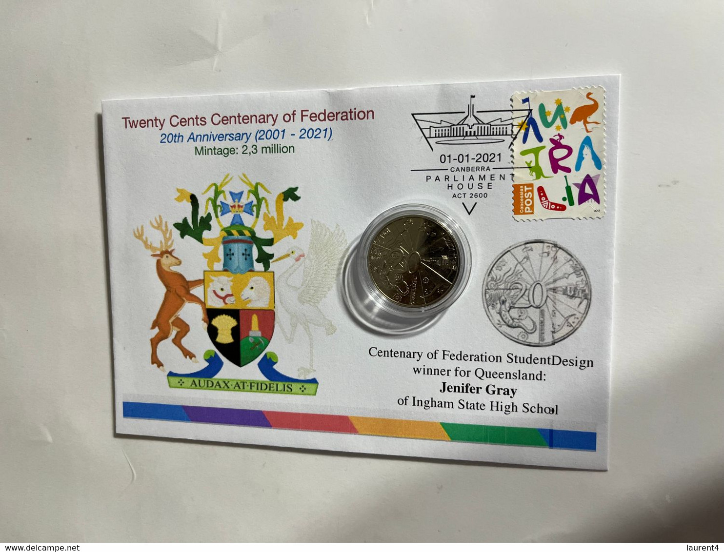 (1 N 18) 20 Cent "Scarce" Coin - 20th Anniversary - Queensland - Centenary Of Federation Coin (20th Anni. Cover) - 20 Cents