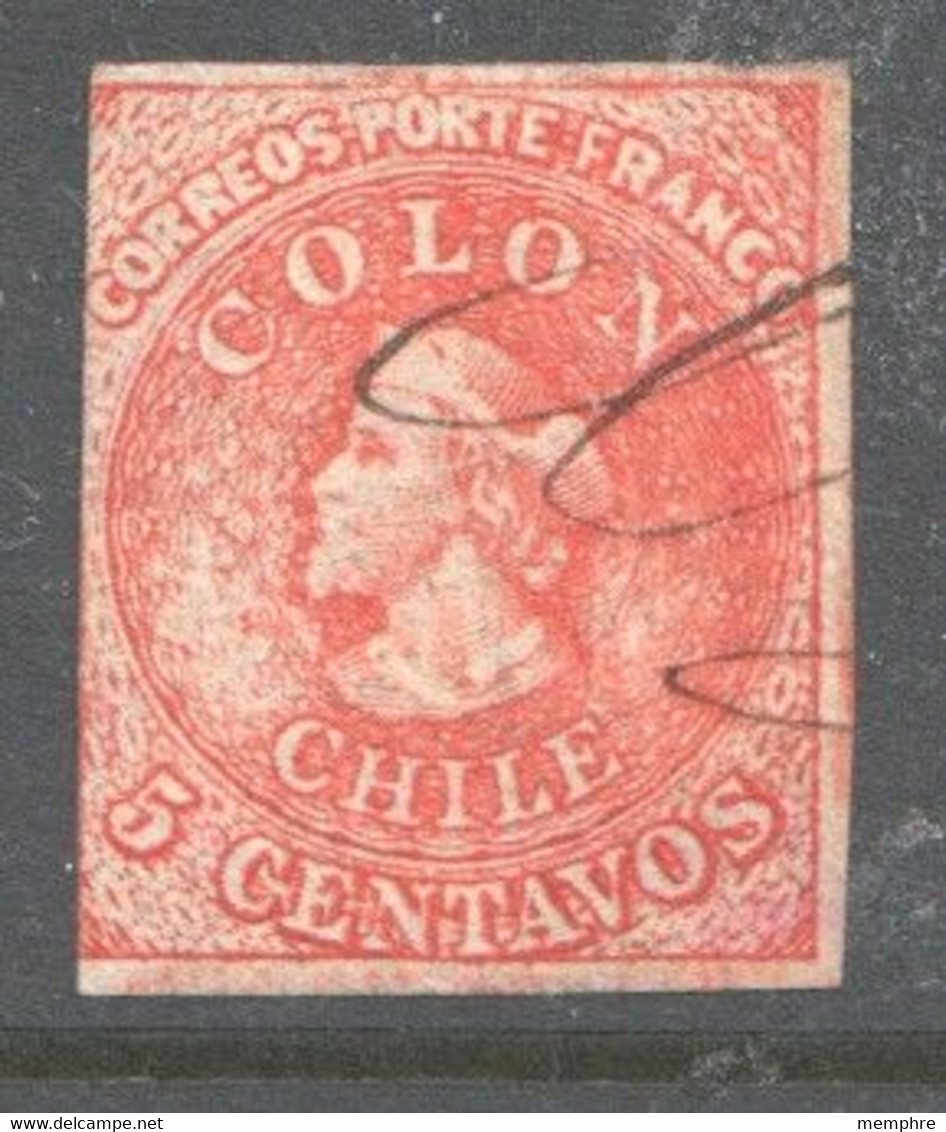 1865  Columbus 5 Cts Santiago Print  Sc 14  Used - Cile