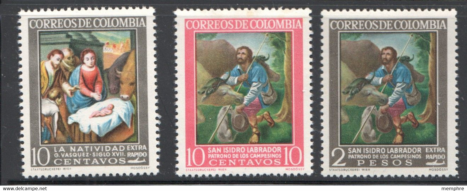 1961  Christmas Nativity And San Isidoro Sc 747, C439-440 MH * - Kolumbien