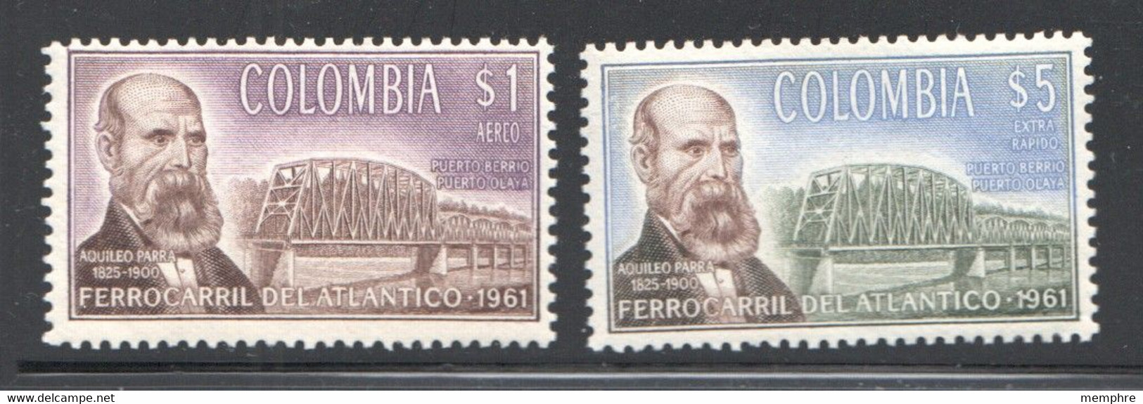 1964  Railroad Bridge Over Magdalena River  Sc C443-4 MH * - Colombia