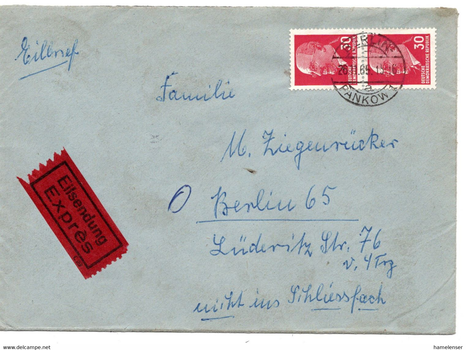 62720 - DDR - 1965 - 2@30Pfg Ulbricht A EilBf BERLIN -> Westberlin - Lettres & Documents