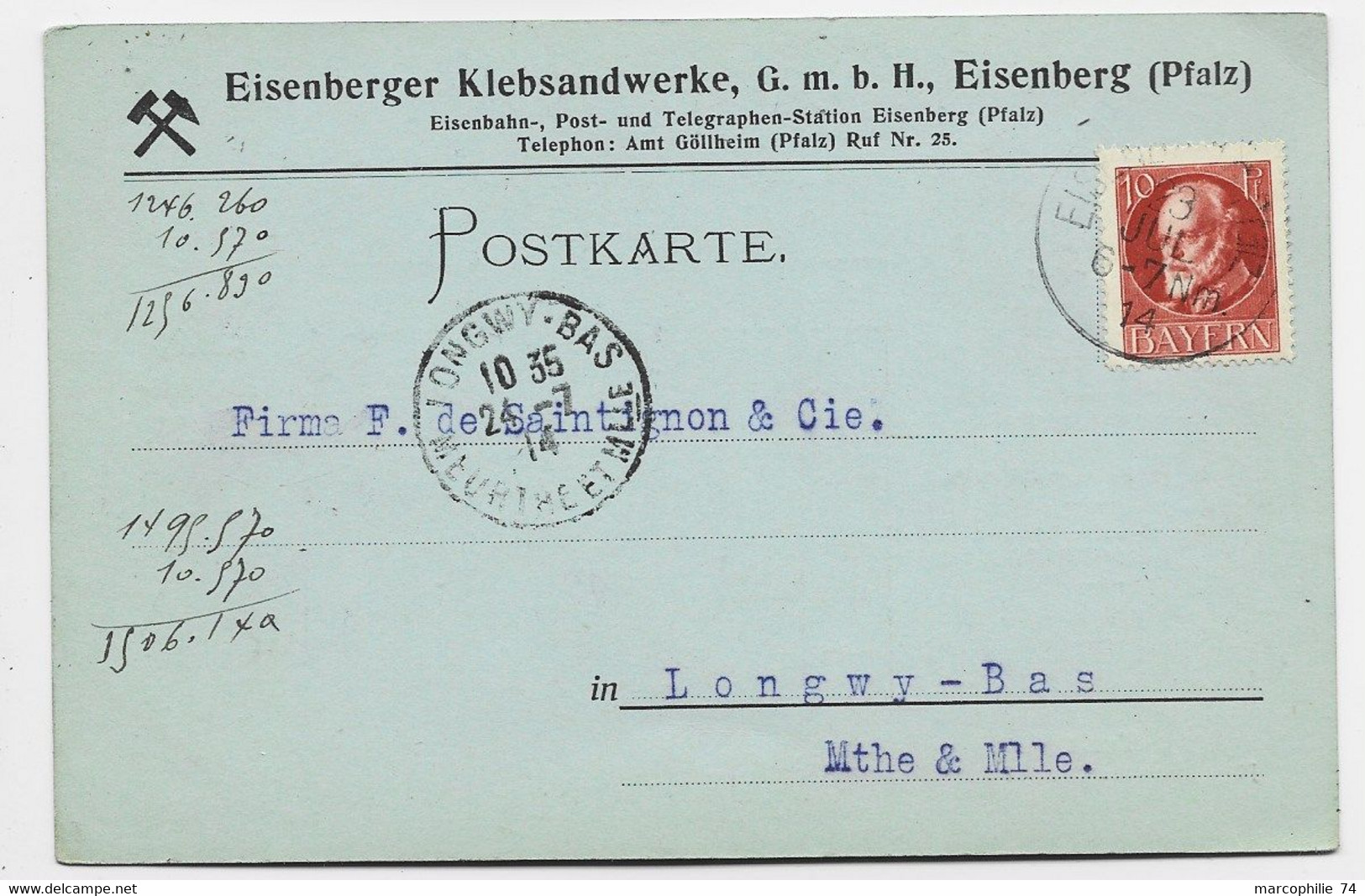 EISENBERG PFALTZ POSTKARTE PRIVEE EISENBERG GLOCKEN MORTEL 1914 - Eisenberg