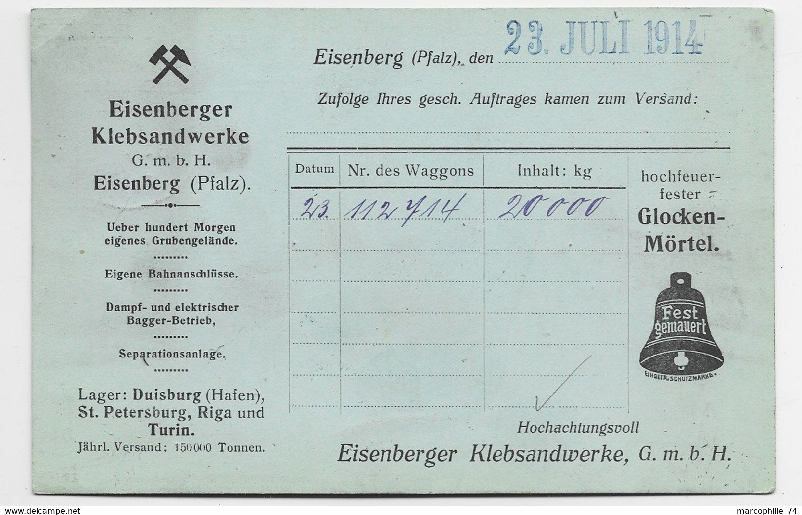 EISENBERG PFALTZ POSTKARTE PRIVEE EISENBERG GLOCKEN MORTEL 1914 - Eisenberg