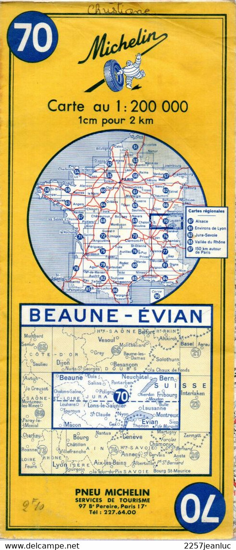 Carte Michelin  N: 70 -  Beaune  - Evian   - Carte  Routes Et Loisirs   Au  200000 ème  De 1970 - Maps/Atlas