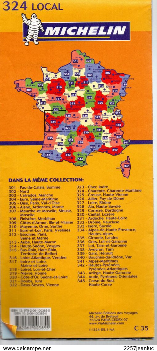 Carte Michelin  N: 324  Local -  Charente Charente Maritime  - Carte  Route Routièreet Loisirs   Au  1/150 000 ème - Kaarten & Atlas