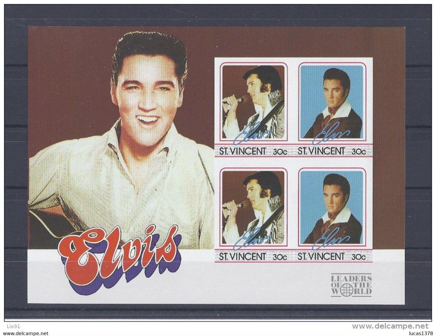 4 BLOCS ELVIS PRESLEY / 30 C / 50 C / 1.50 $ /4.50 $ / DENTELES / MNH** - St.Vincent (1979-...)