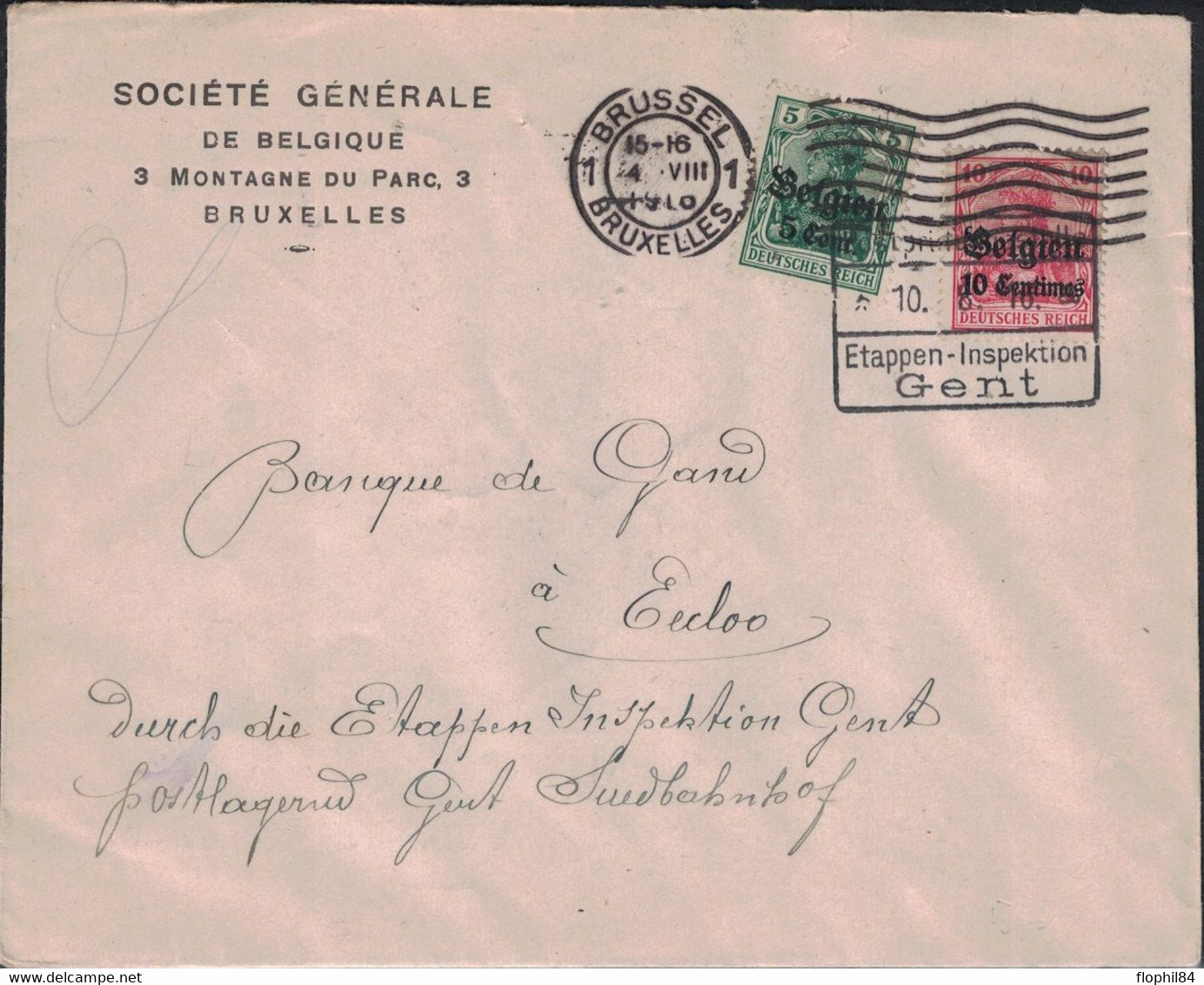 GUERRE 39-45 - BELGIQUE - OCCUPATION - BRUXELLES - 4-8-1916 - ETAPPEN - INSPEKTION - LETTRE POUR GANT. - Esercito Tedesco