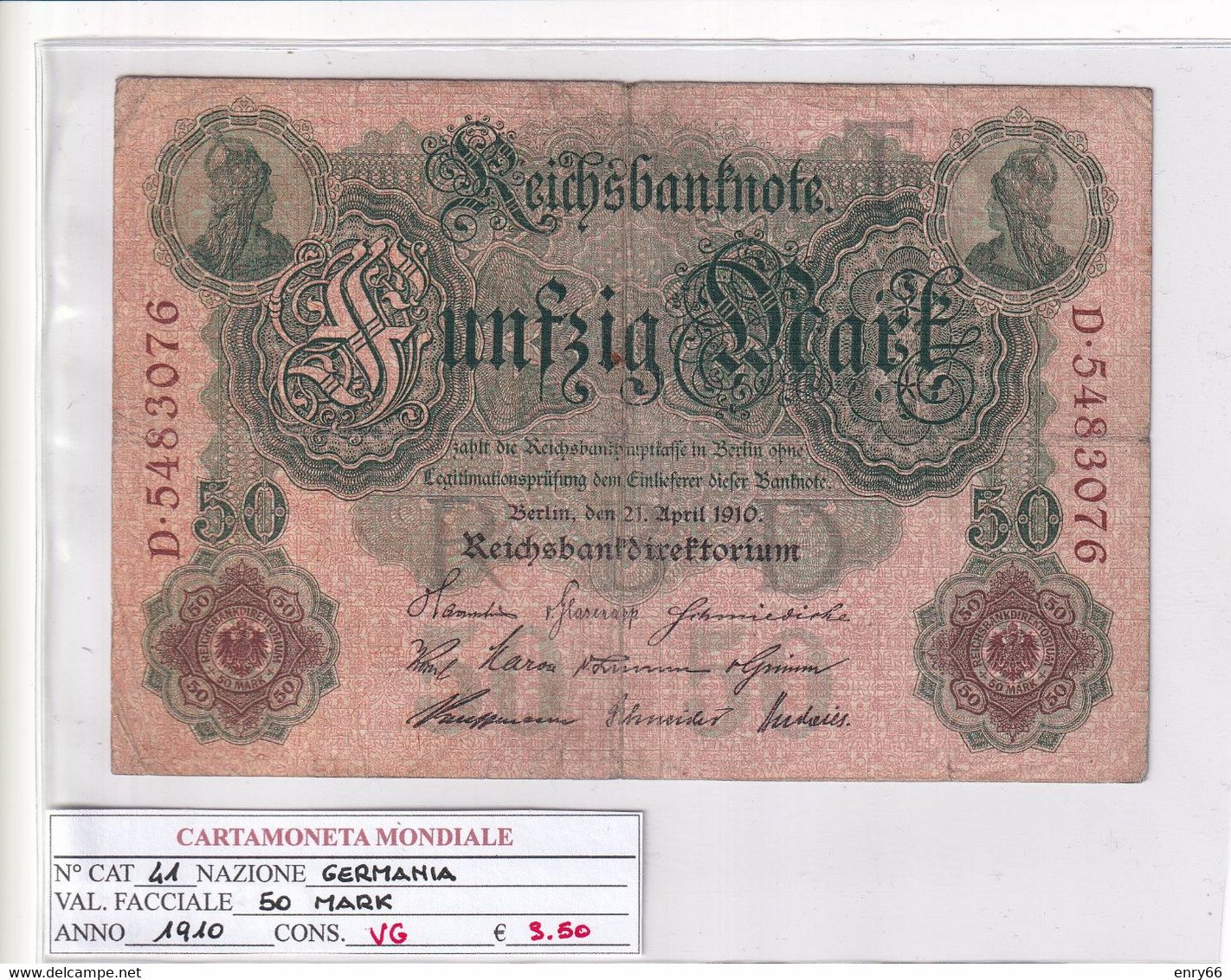 GERMANIA IMPERO 50 MARK 1910 P 41 - 50 Mark