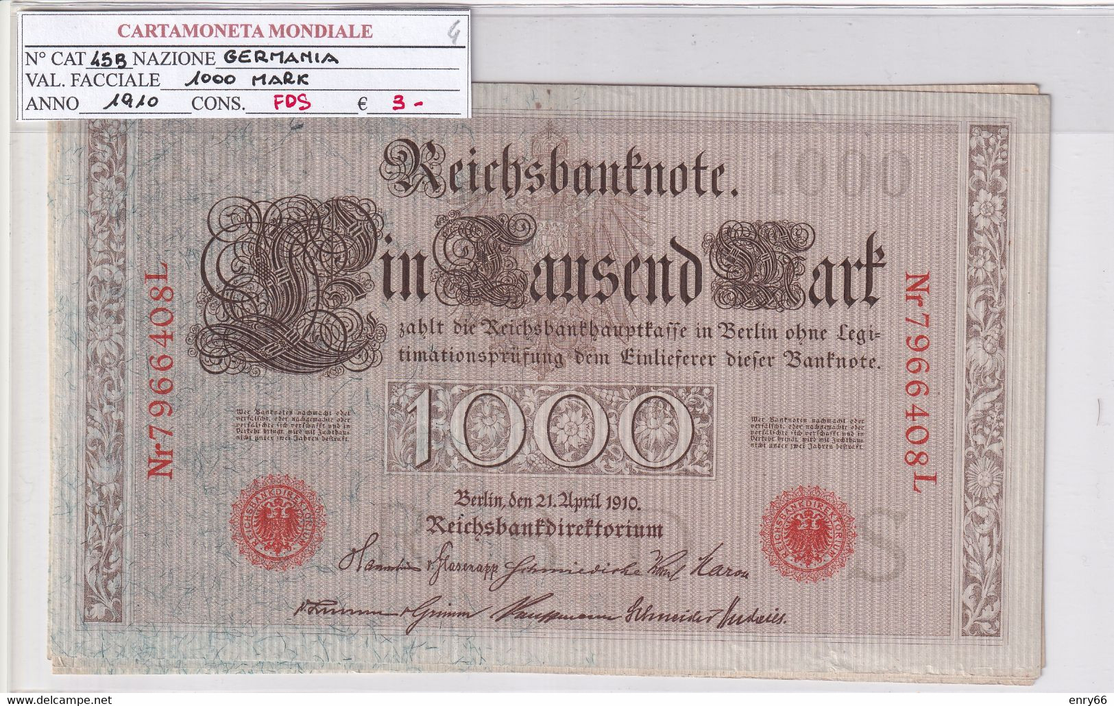 GERMANIA IMPERO 1000 MARK 1910 P 45B - 1.000 Mark