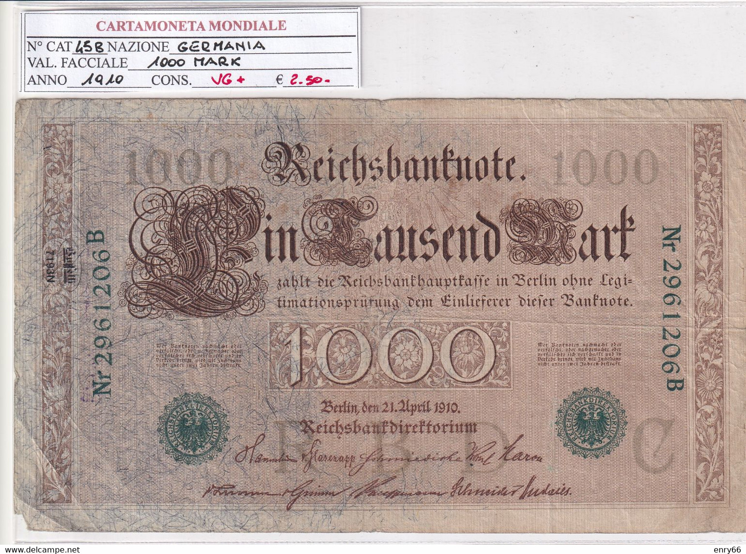 GERMANIA IMPERO 1000 MARK 1910 P 45B - 1000 Mark