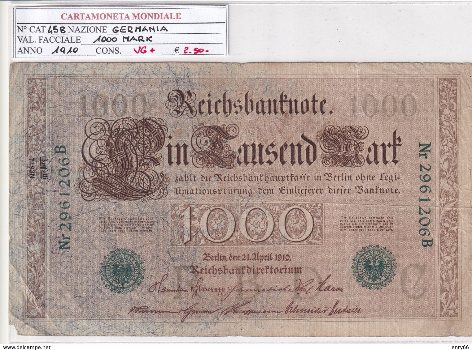 GERMANIA IMPERO 1000 MARK 1910 P 45B - 1.000 Mark