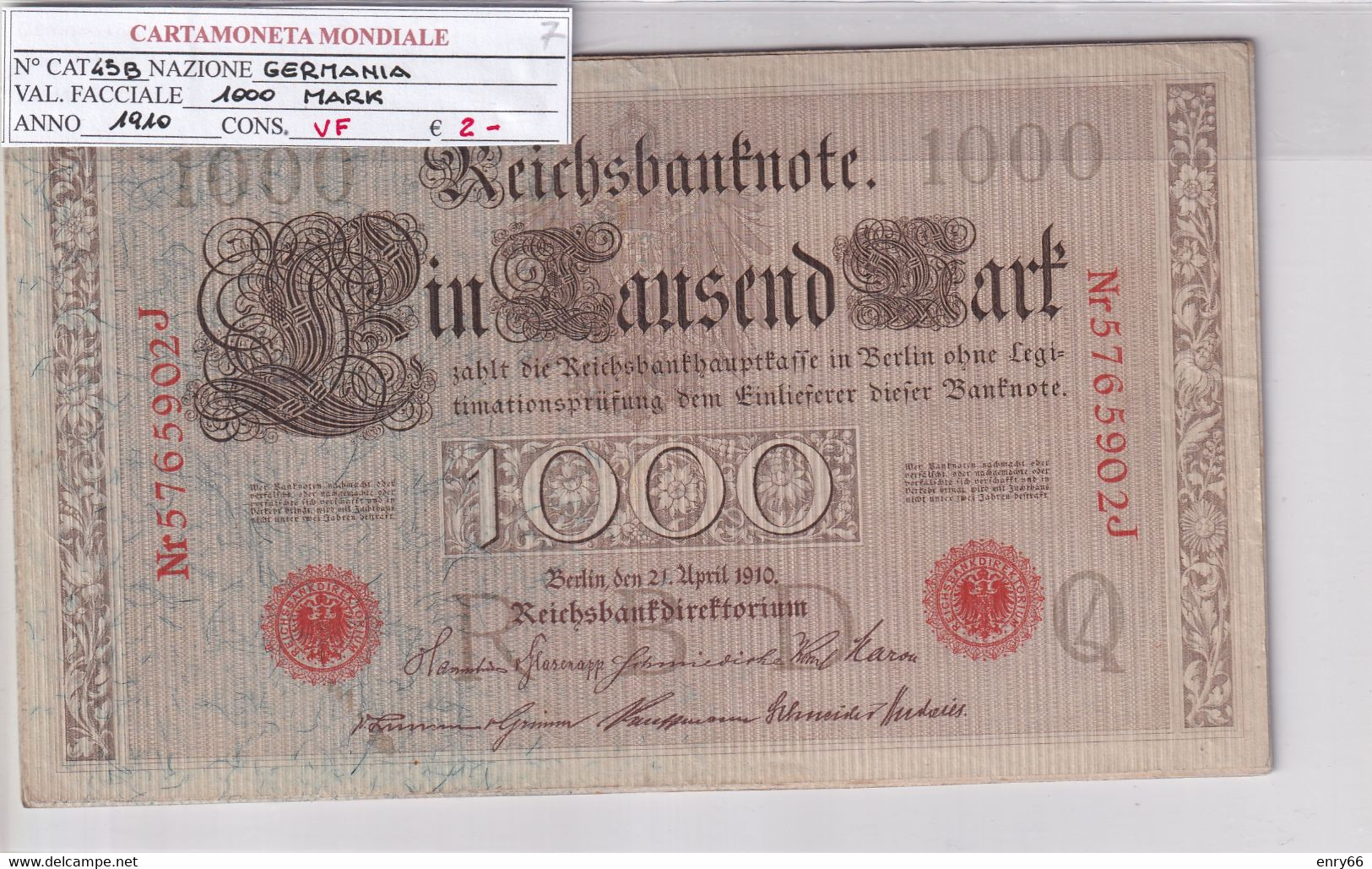 GERMANIA IMPERO 1000 MARK 1910 P 45B - 1.000 Mark