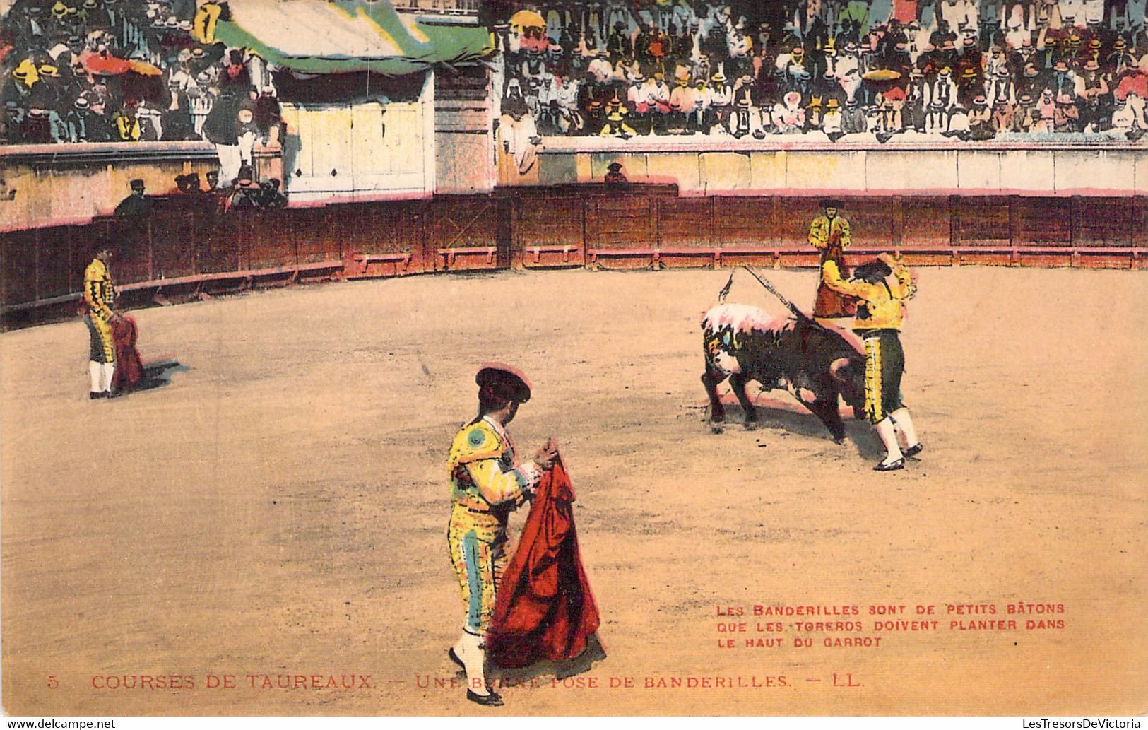 CPA - CORRIDA - Course De Taureaux - 5 - Une Bonne Pose De Banderilles - LL - Colorisée - Stierkampf