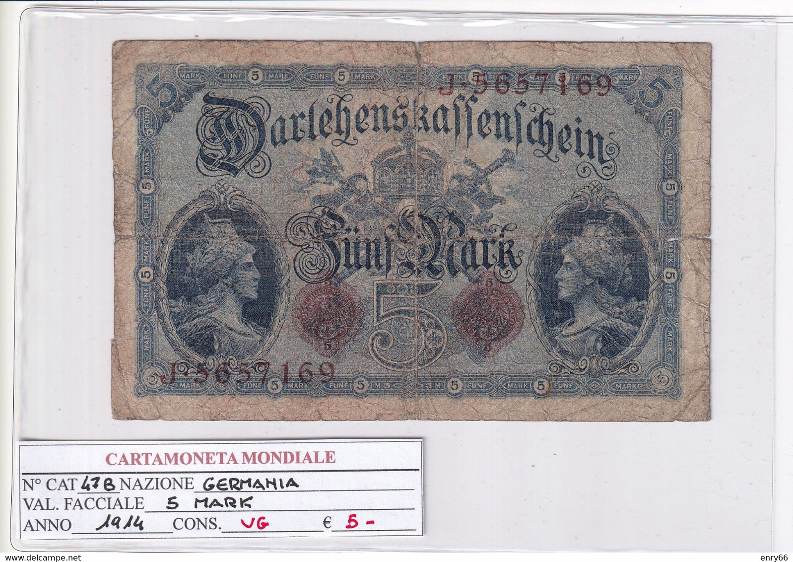 GERMANIA IMPERO 5 MARK 1914 P 47B - 5 Mark