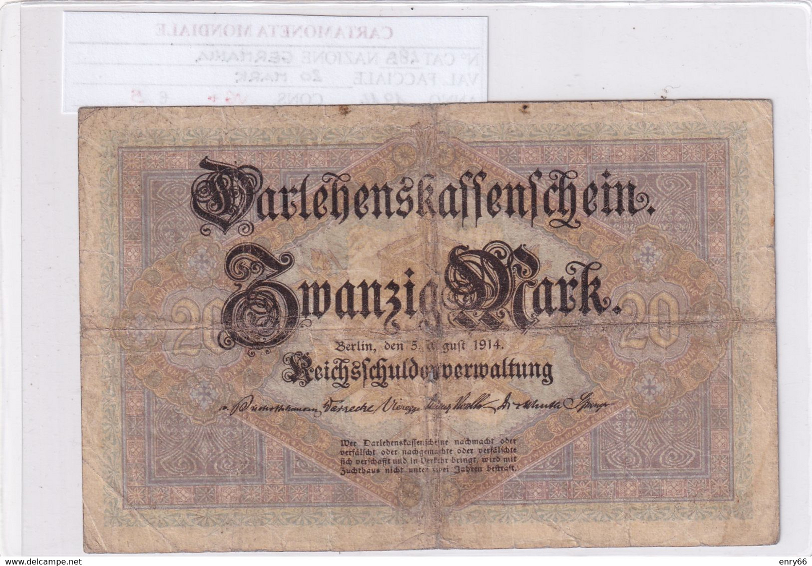 GERMANIA IMPERO 20 MARK 1914 P 48B - 20 Mark