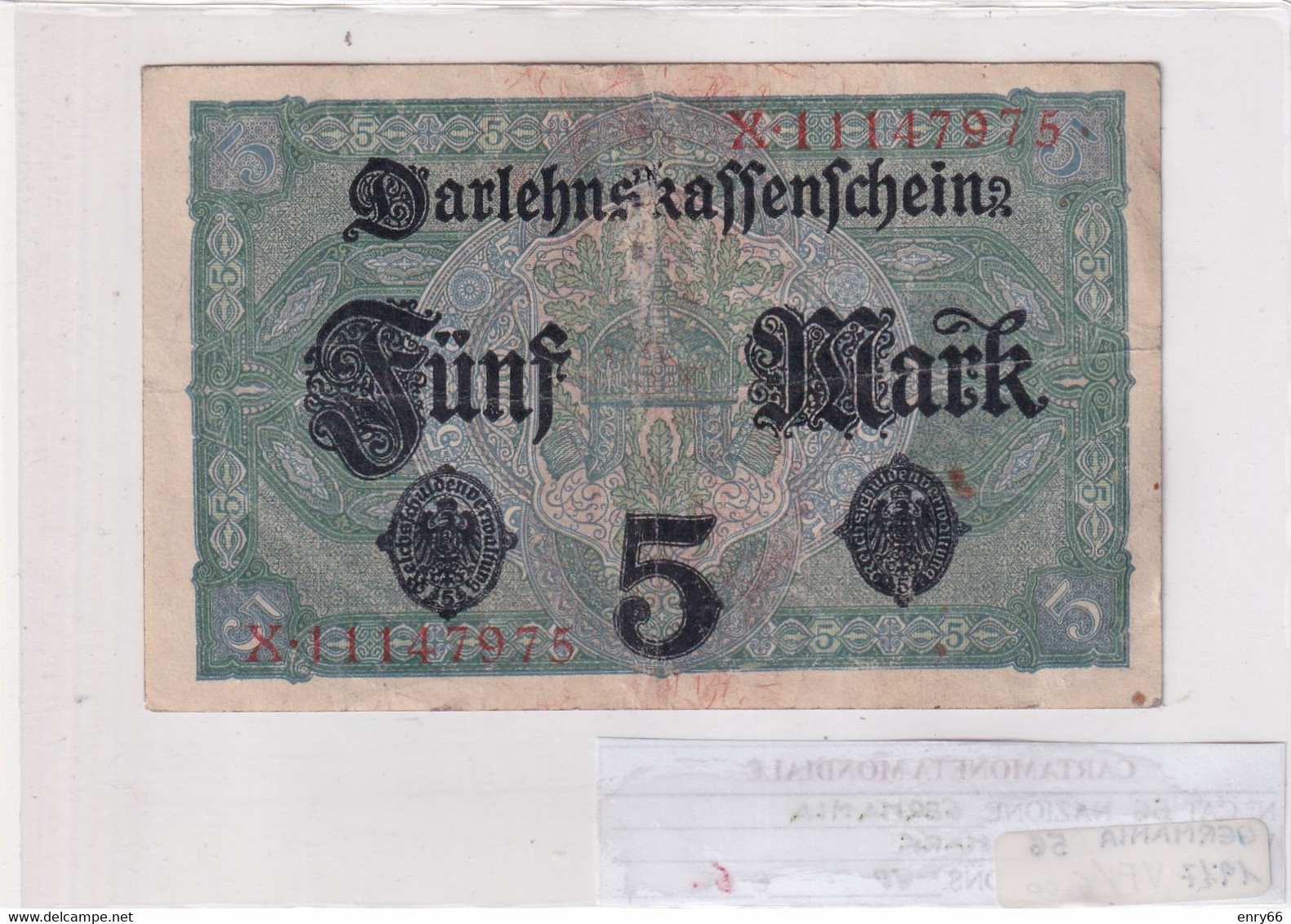 GERMANIA IMPERO 5 MARK 1917 P 56 - 5 Mark