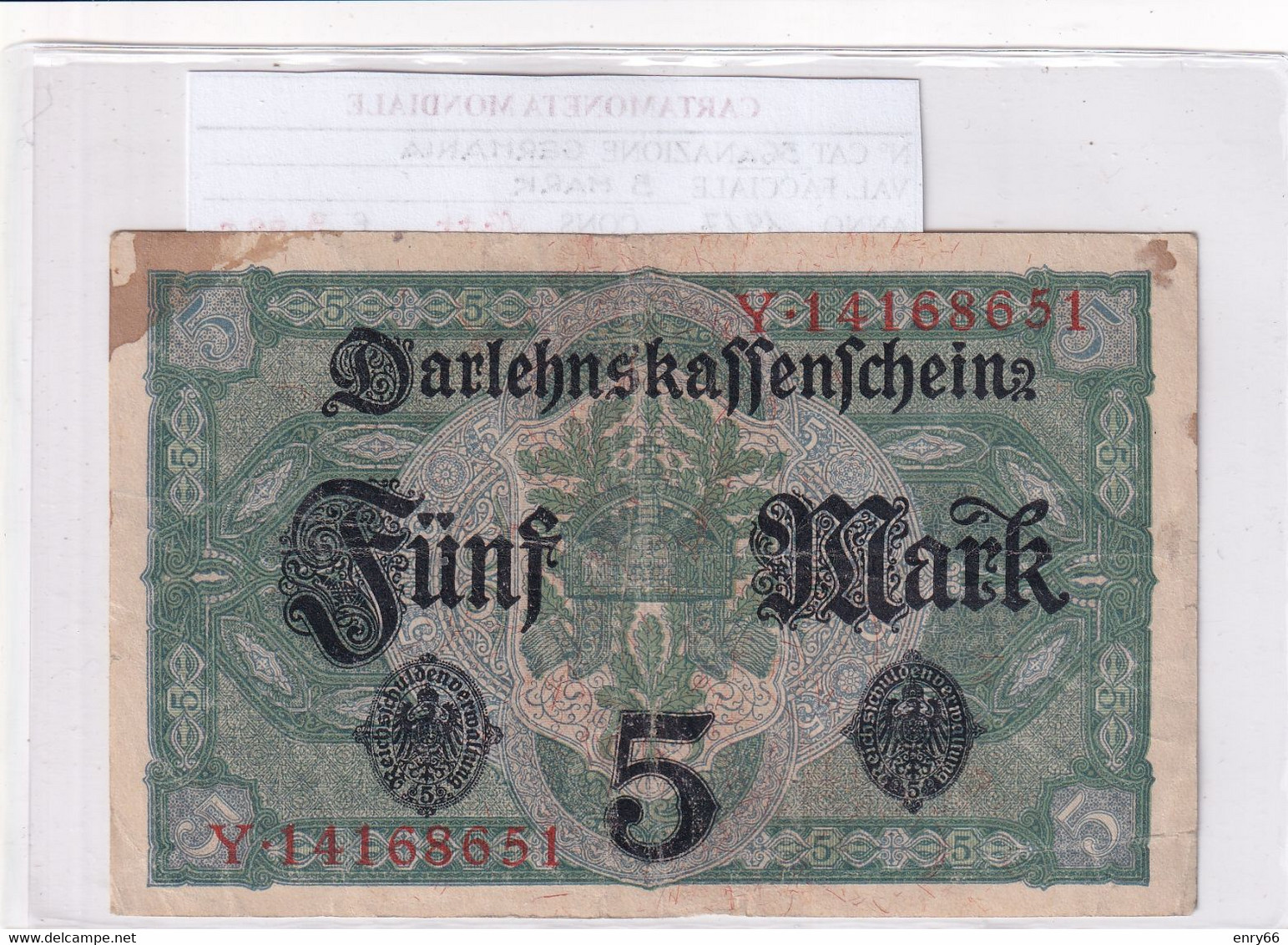 GERMANIA IMPERO 5 MARK 1917 P 56A - 5 Mark